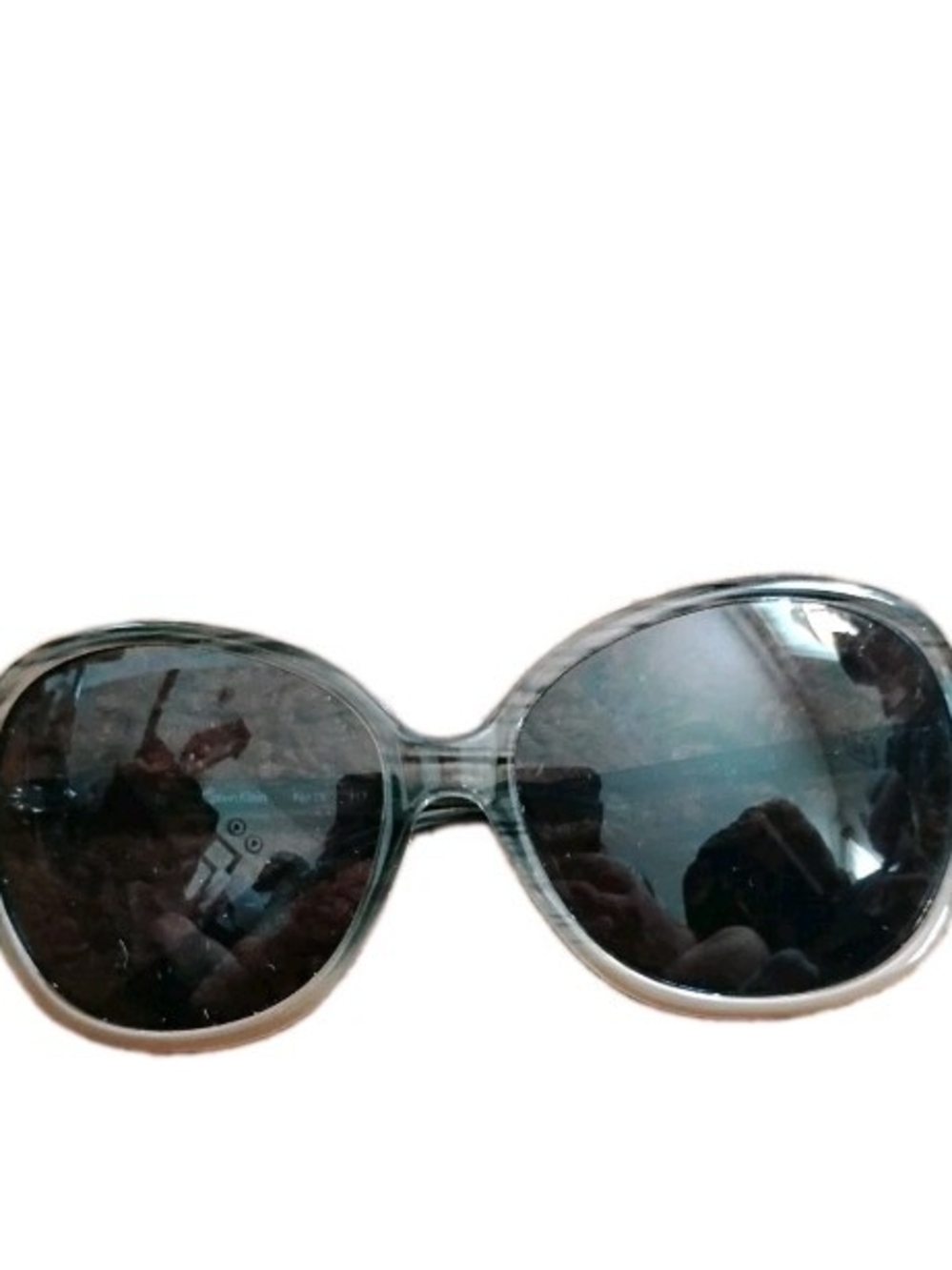 Calvin Klein Sunglasses Women Clear Gray Blue Round Oval Frame CK3193S Logo